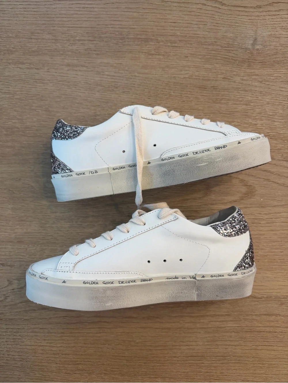 Golden Goose Hi Star with Pink Star and Gold Glitter Heel (never worn)